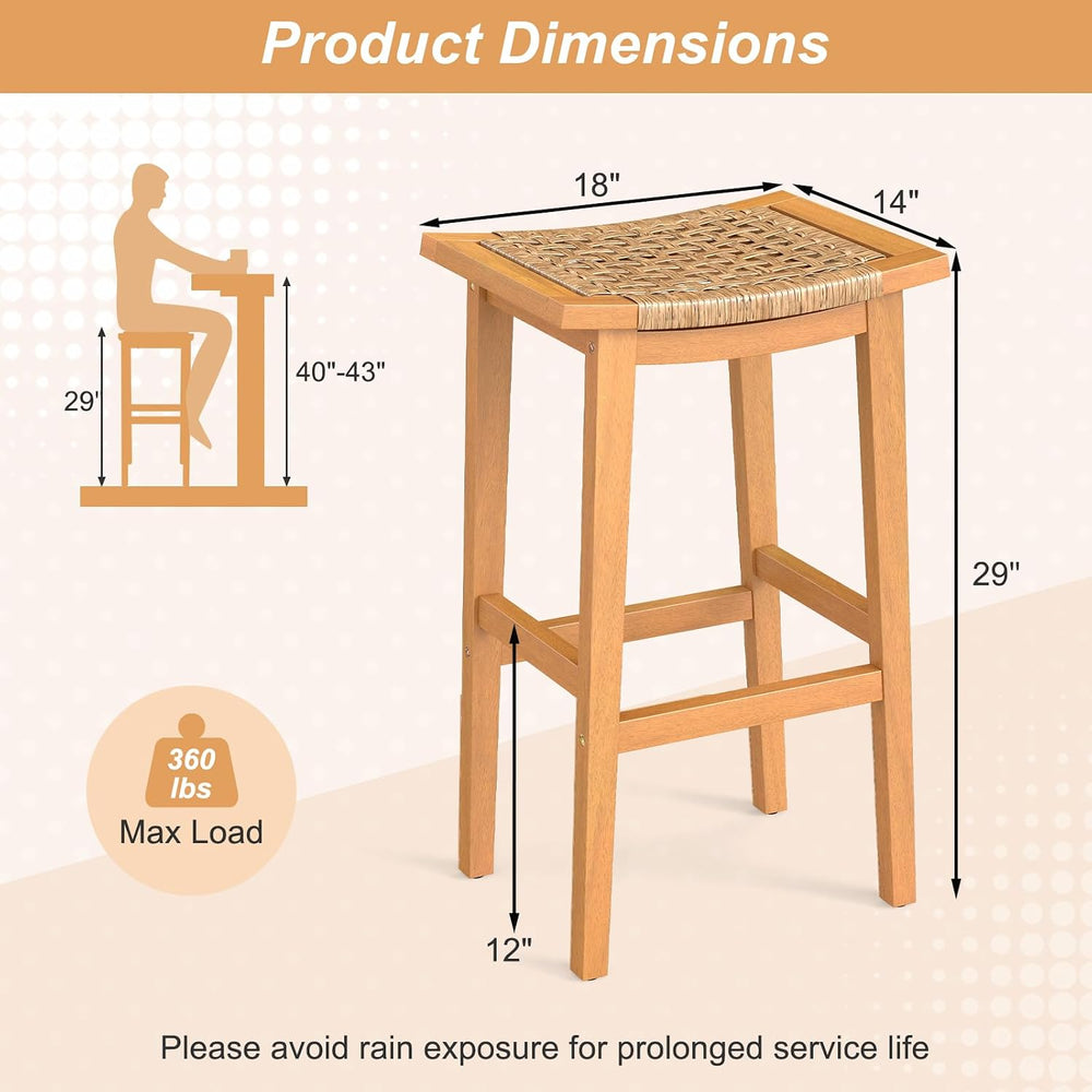 GIANTEX Outdoor Wooden Bar Stools Set of 2, 29" Backless Patio Barstools...