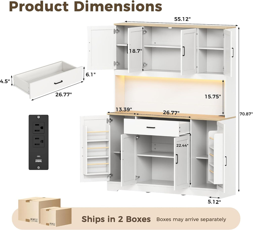 FUQARHY 71" Kitchen Pantry Storage Cabinet, Tall Kitchen Hutch with Char...