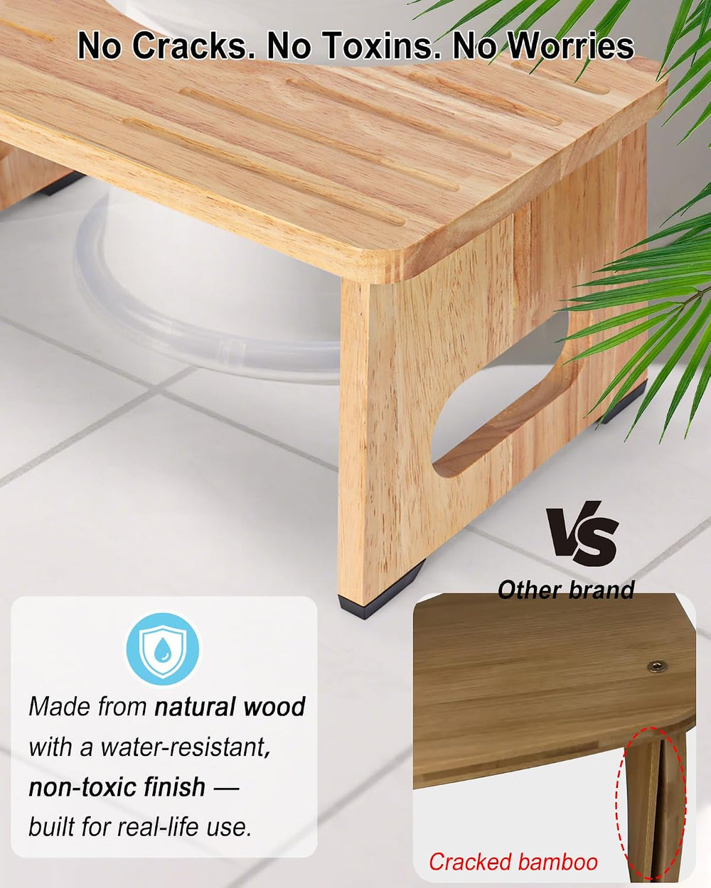 Foldable Toilet Stool, 7 Inch Poop Stool for Bathroom, Bamboo Toilet Potty Sq...