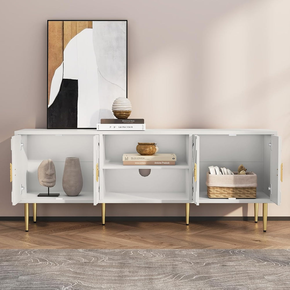 HLR 63'' White TV Stand for 65/70/75 inch TV, Entertainment Center wi...