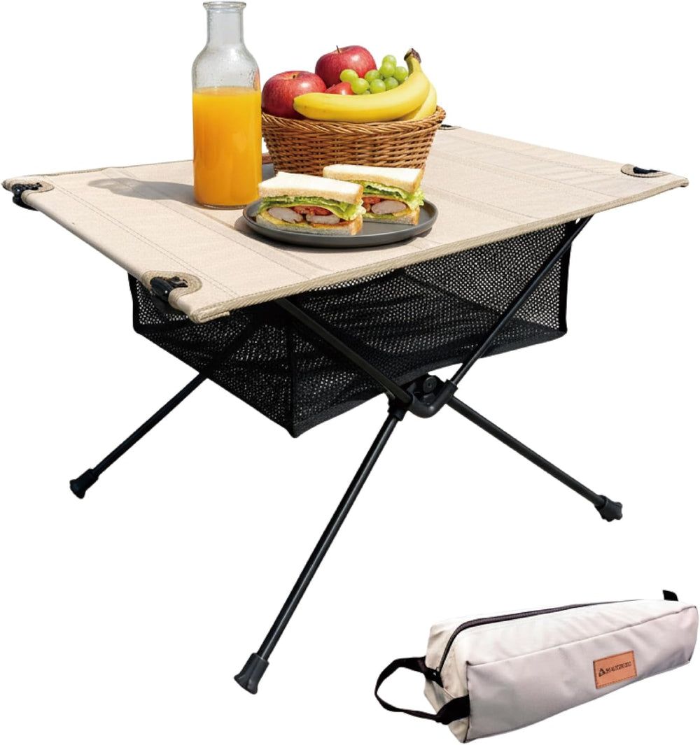 NACETURE Camping Table with Folding Legs and Mesh Storage Basket for Food, Co...