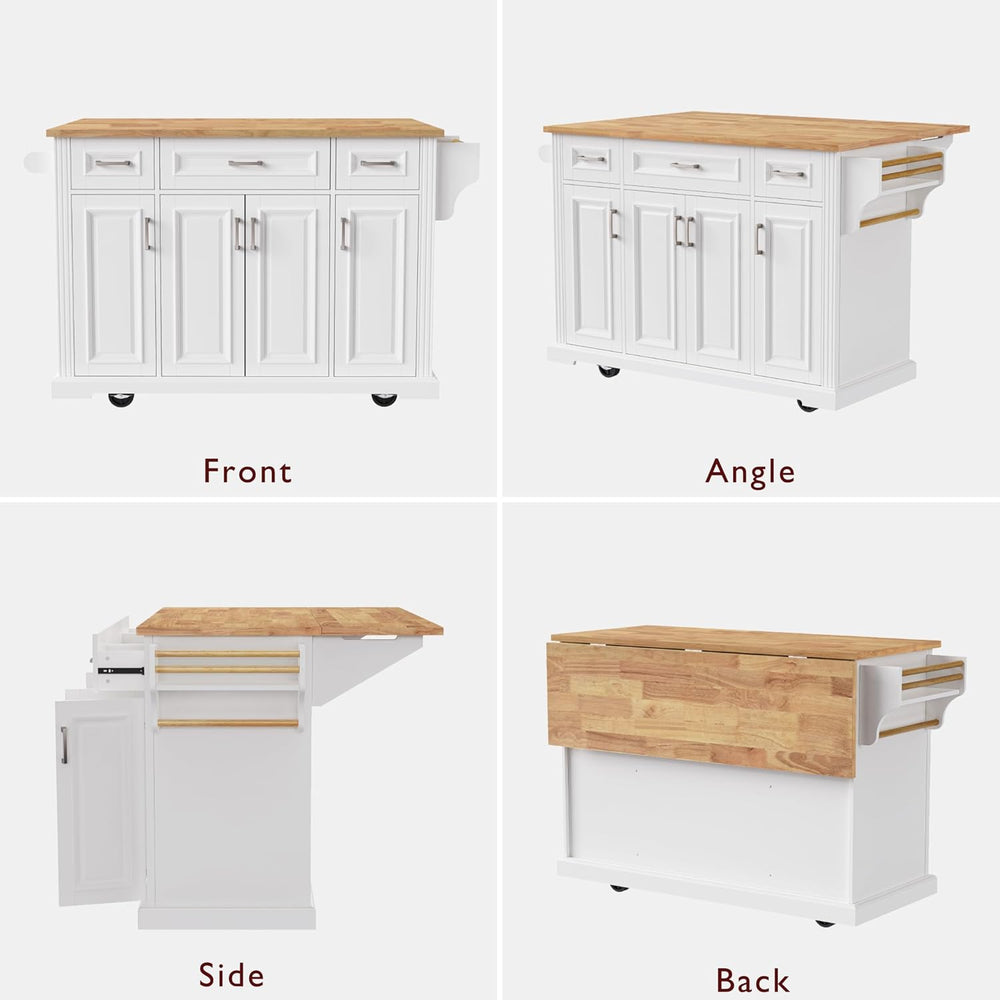 54" Folding Kitchen Island, Embossed Texture&Silver Handle,White | R...