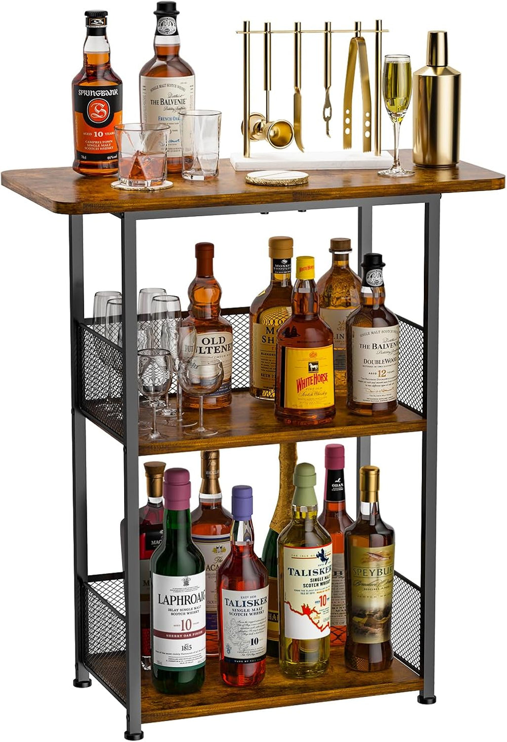 Floor Standing Freestanding Whiskey Rack: 3 Tier Wine Rack ,Mini Bar Cart | W...