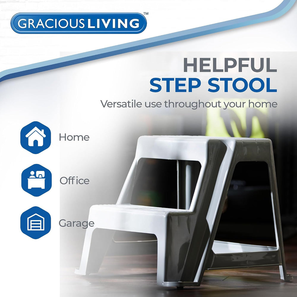Gracious Living 2-Step Stool, Portable Plastic Stepping Stool for Dorm, Home,...