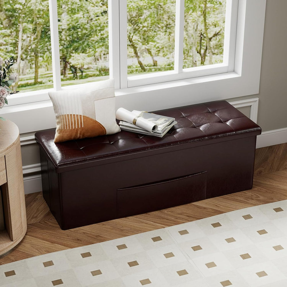 43 Inches Folding Storage Ottoman Bench, Foldable Foot Rest Stool End of Bed ...