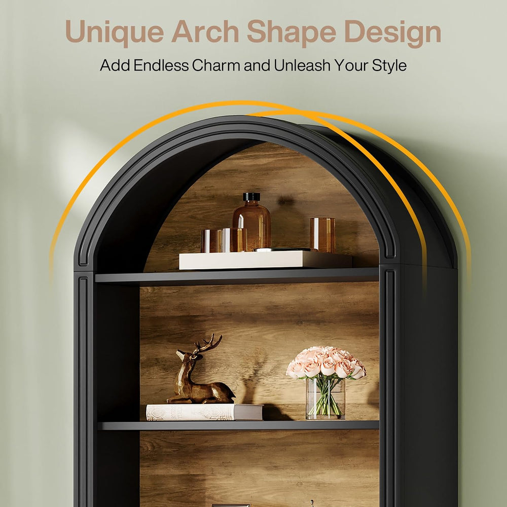 Tribesigns 6-Tier Black Arched Bookshelf, 77.16" Tall Arched Bookcase wi...