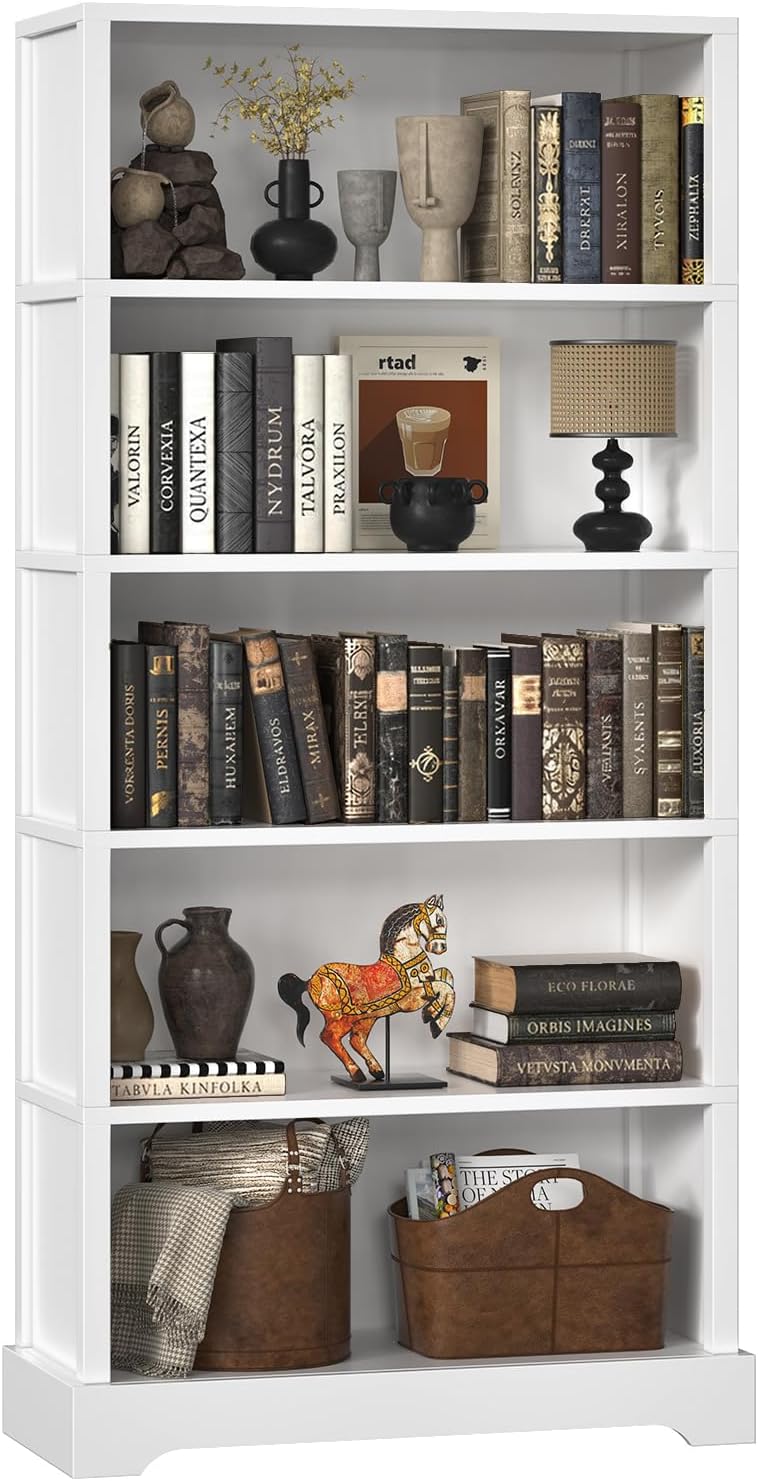 TVU 5 Tiers Wooden Bookshelf, 65.2" Tall Farmhouse Style Open Bookcase, ...
