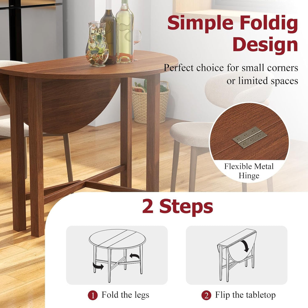 Tangkula 36" Foldable Round Dining Table, Kitchen Table w/Solid Rubber W...