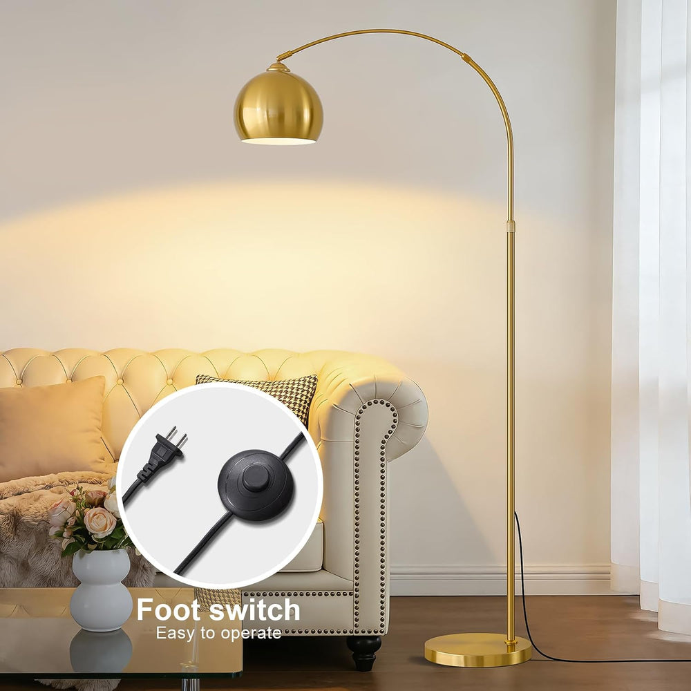 Gold Brushed Brass Arc Floor Lamps with 12W LED Remote Dimming