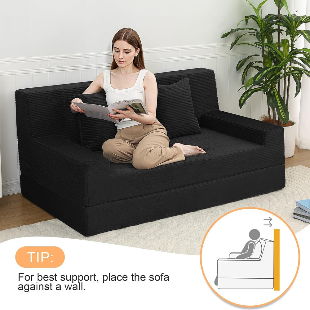 MeMoreCool 59" Couch Bed, Loveseat Futon Sofa, Small Space, Black | 59 i...
