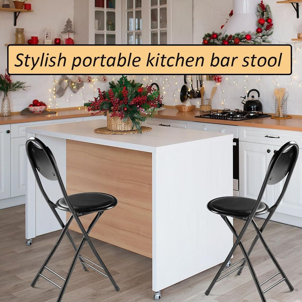 18 Inch Folding Bar Stool with Back, Portable Counter Height Folding Chairs, ...