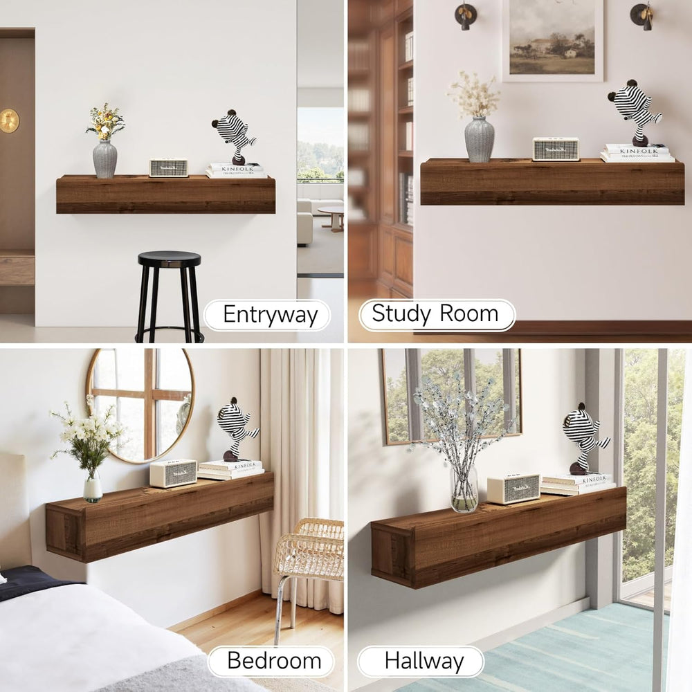 Floating Solid Wood Console Table, 47'' Wall Mounted Narrow Entryway ...