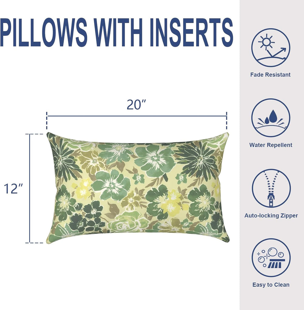 Outdoor Lumbar Pillows 12x20 Inch, Water Repellent Cushion Pillows, Outdoor P...