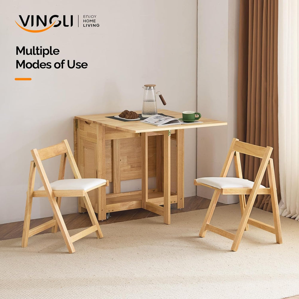VINGLI 5-Piece Folding Dining Table Set, Extendable Drop Leaf Solid Wood Tabl...