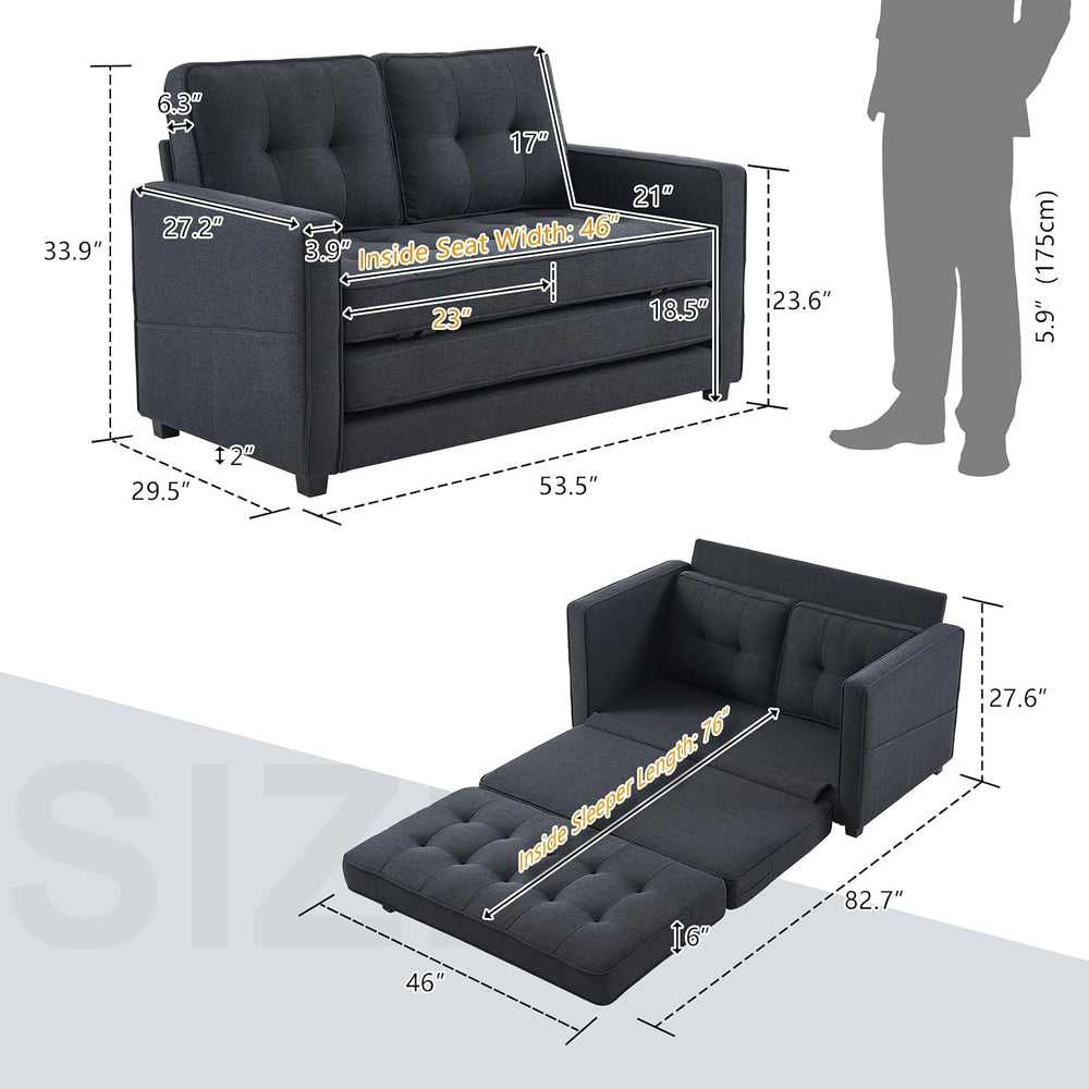VINGLI Upgraded Loveseat Sleeper, 53.5" W 83" L Convertible Sofa Be...