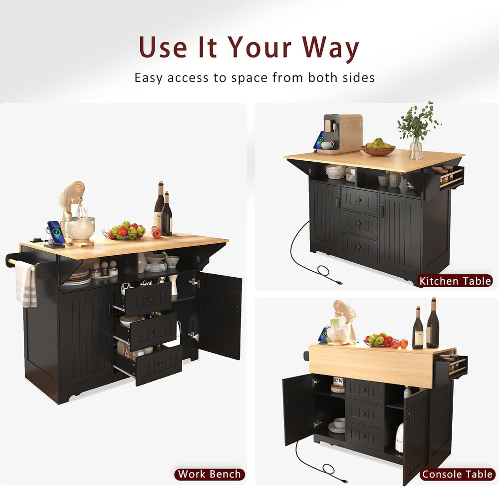 Kitchen Island with 2 Drop Leaf, Home Cart Island on Wheels Foldable Dining T...