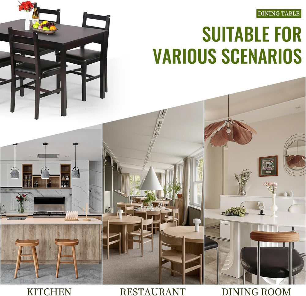 FDW | 5-Piece Solid Pine Wood Dining Table | Brown | Kitchen Table