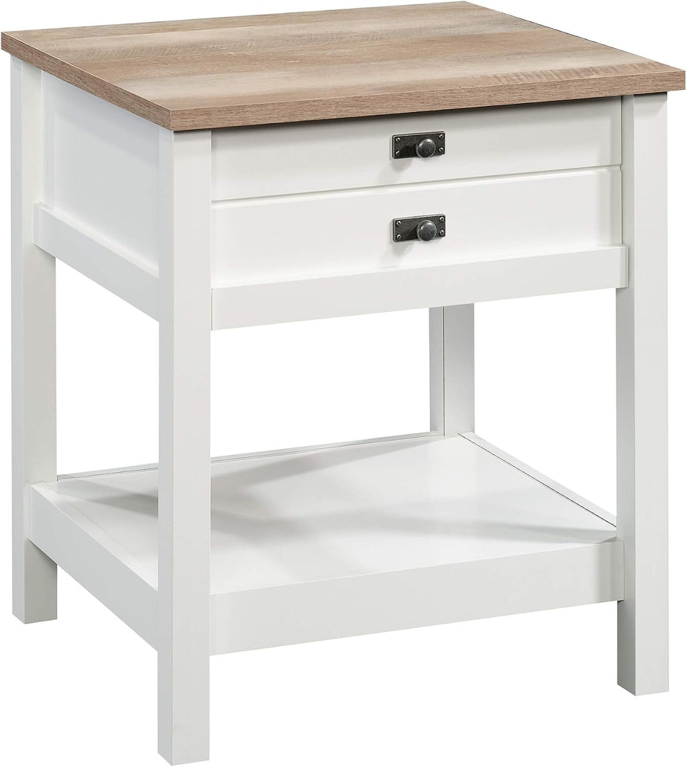 Sauder Cottage Road Nightstand, Farmhouse Style, Soft White with Oak Top