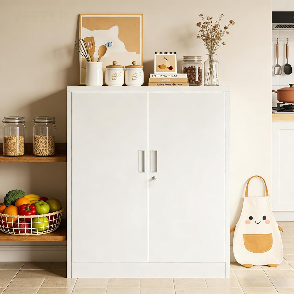 CJF Pantry Cabinet, Metal Pantry Storage Cabinets with Doors and 2 Adjustable...