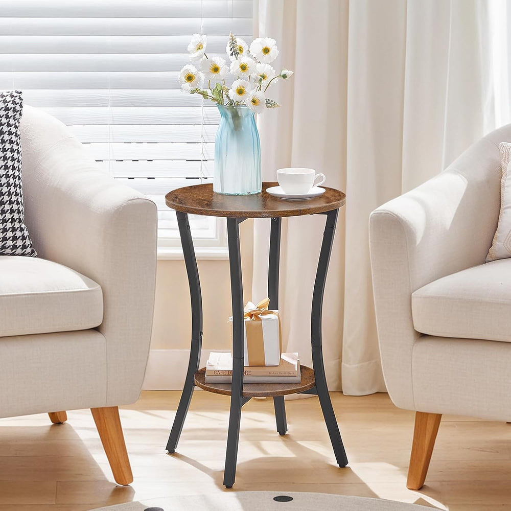 HOOBRO Round Side Table 15.7", 2-Tier Sofa End Table, Small Storage Nigh...