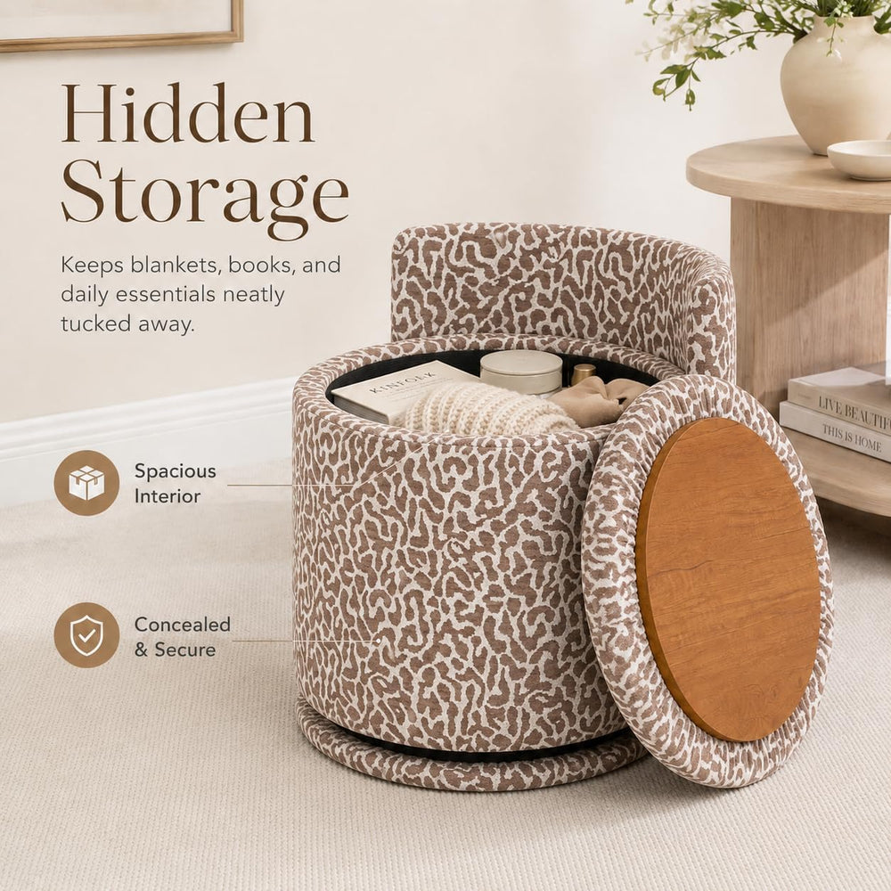 360° Swivel Makeup Chair with Storage, Leopard Upholstered Accent Stool with ...