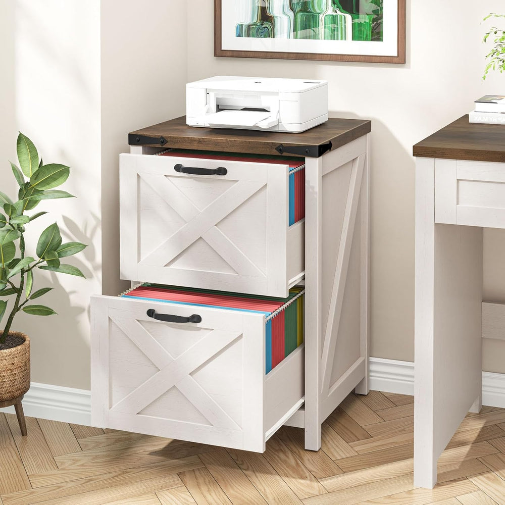 Halitaa Farmhouse File Cabinet with 2 Drawers for Home Office, Rustic White |...