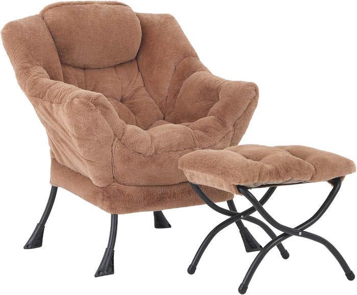 Modern Lazy Chair with Ottoman, Comfy Accent Reading Chair for Living Room