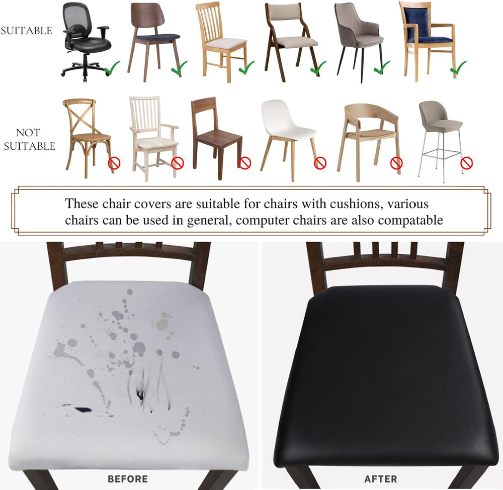 Waterproof PU Leather Seat Covers for Dining Chairs, 6 Pack Stretch Dining Ro...