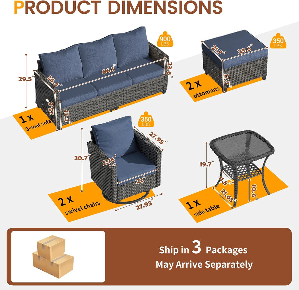 UDPATIO Patio Furniture Set with Swivel Rocking Chair, 6 Pcs Outdoor Couch