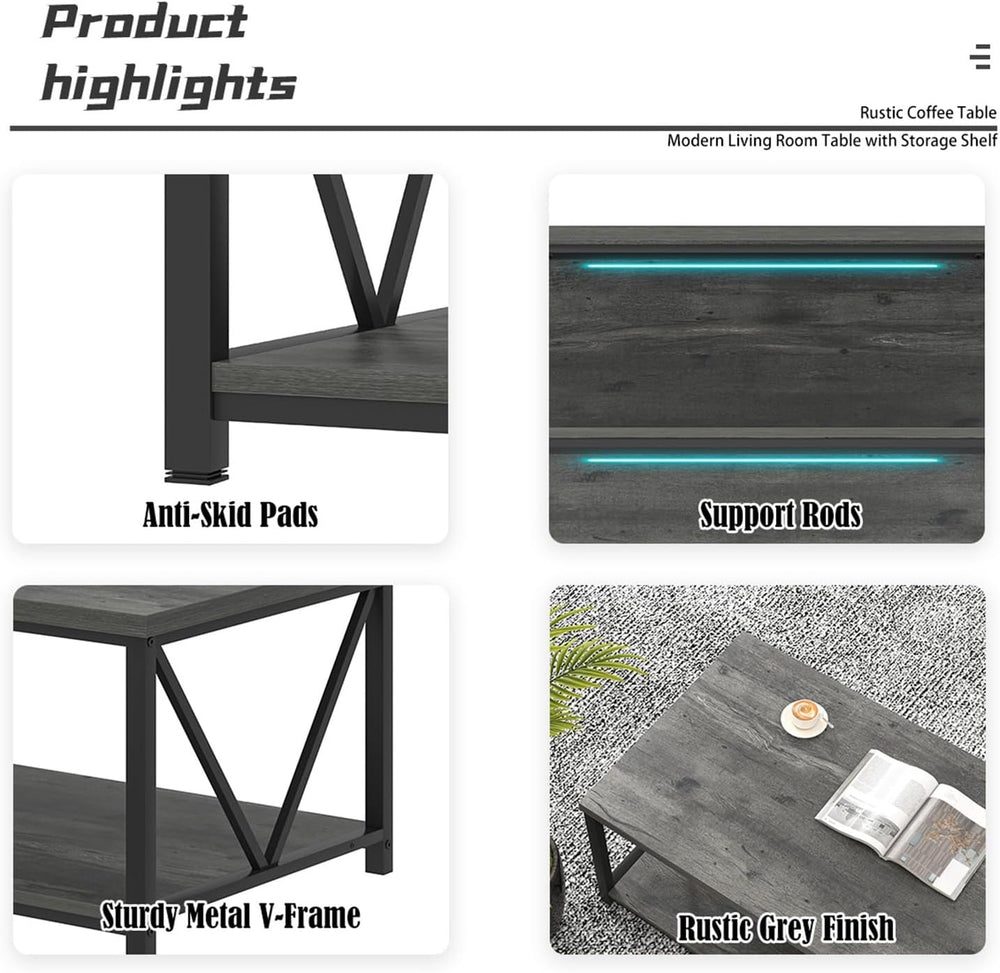 EXCEFUR Coffee Table, Rustic Wood and Metal Center Table for Living Room, 39....