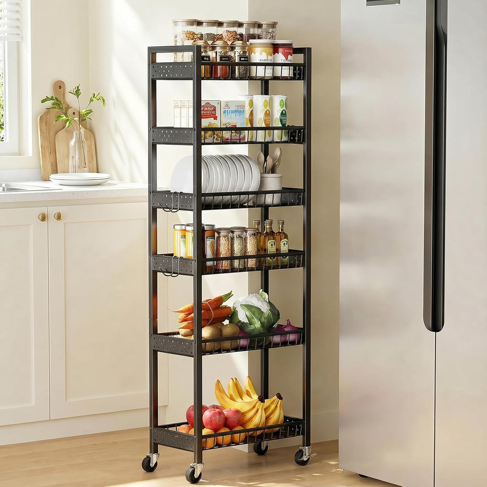 6 Tier Slim Storage Cart, Narrow Rolling Cart with Wheels, 10in(W) | Narrow M...