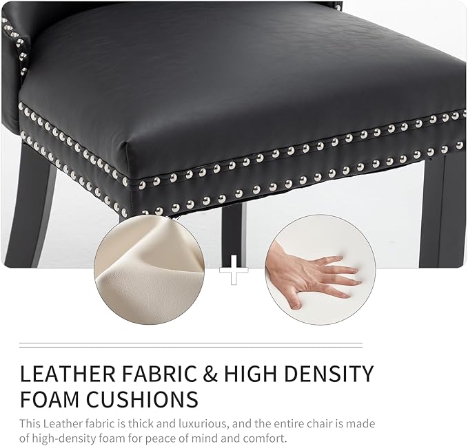 Leather Dining Chairs Set of 2, Upholstered Dining Room Chairs with Nailhead ...