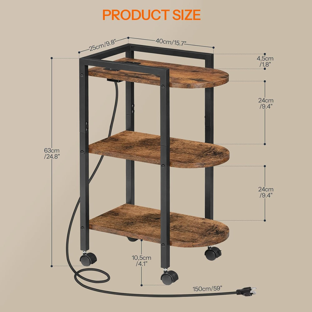 HOOBRO End Table, Rolling Narrow Side Table with Charging Station, with Adjus...