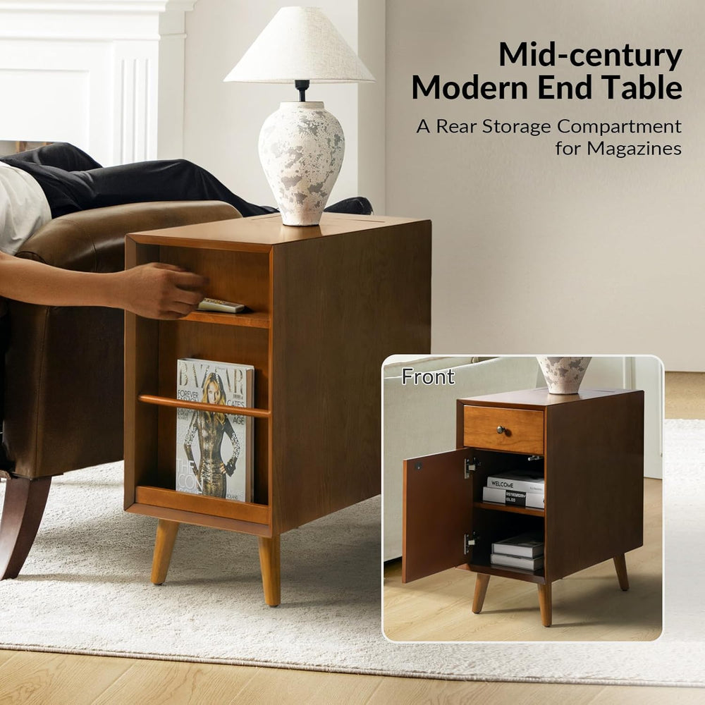 HULALA HOME Side Table with Drawers and Charging Station, Modern End Table wi...