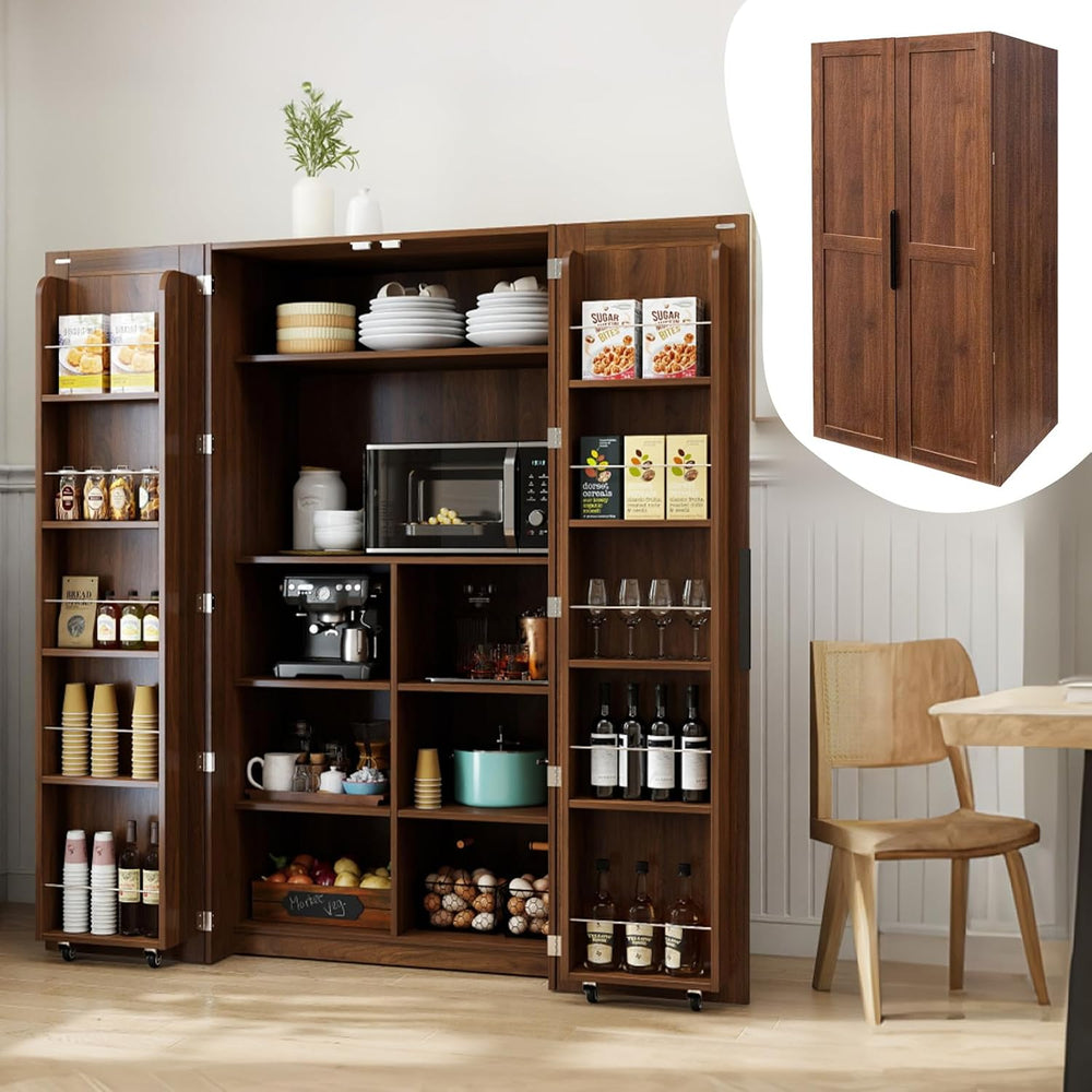 22 in Deep Kitchen Pantry Storage Cabinet with Door Shelving Walnut | 180° Do...