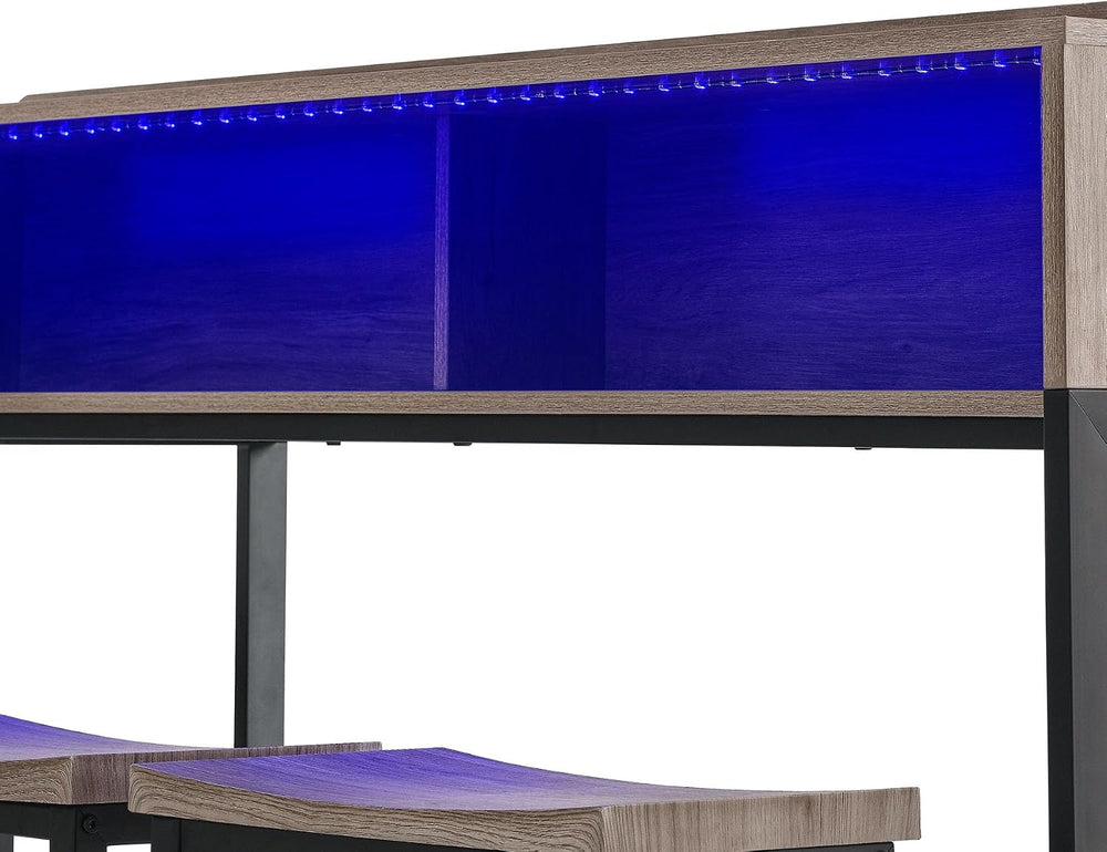 4-Piece Bar Table and Chairs Set with LED Light for Living Room (Gray) | 59&q...