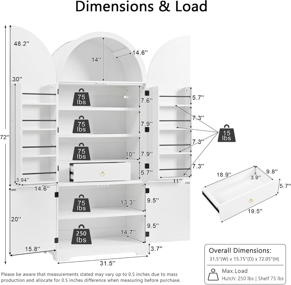 72" Tall Morden Kitchen Pantry Cabinet with 8 Door Shelves, Morden Stora...