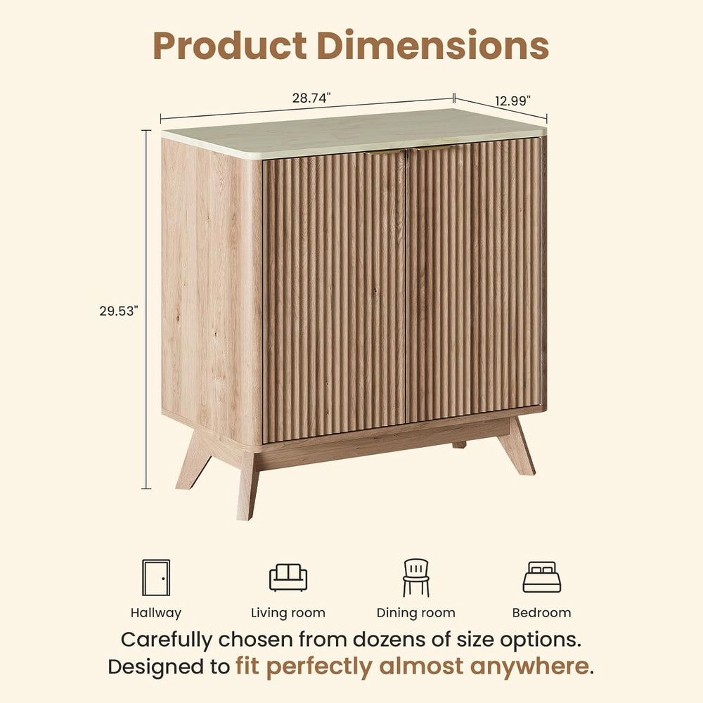 29'' Sideboard Buffet Cabinet with Storage, Fluted Cabinet with Round...