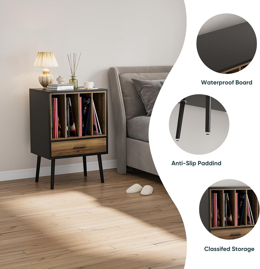 Record Player Stand with Vinyl Record Storage, Turntable Stand with Storage C...
