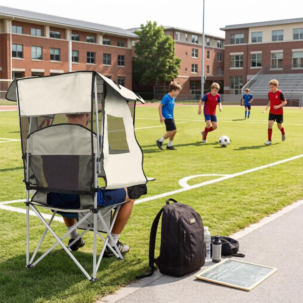 BESTHLS Camping Chair with Canopy Shade Portable Folding Beach Chairs with Co...