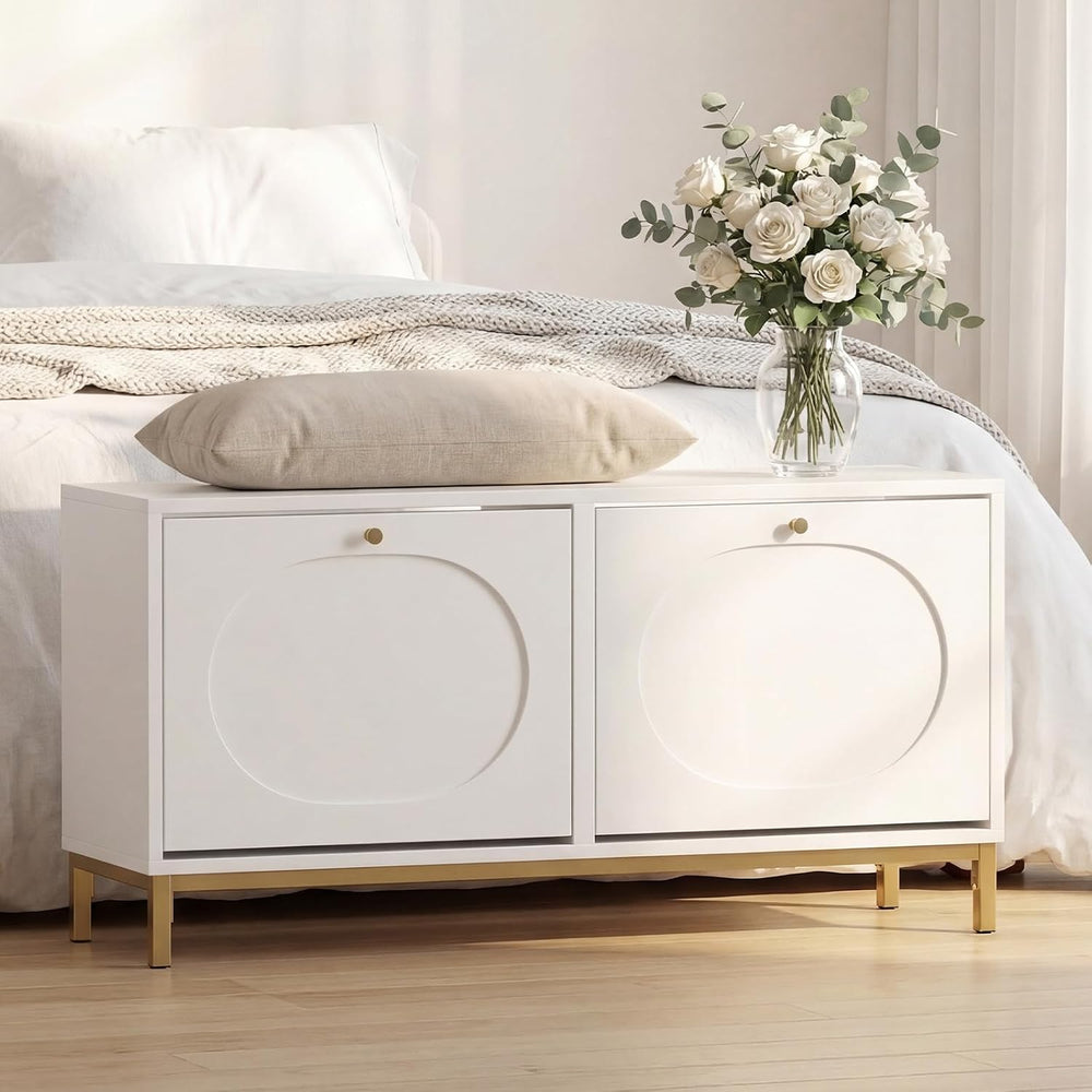 GOFLAME Shoe Storage Bench, Narrow Entryway Bench with 2 Flip Drawers, Adjust...