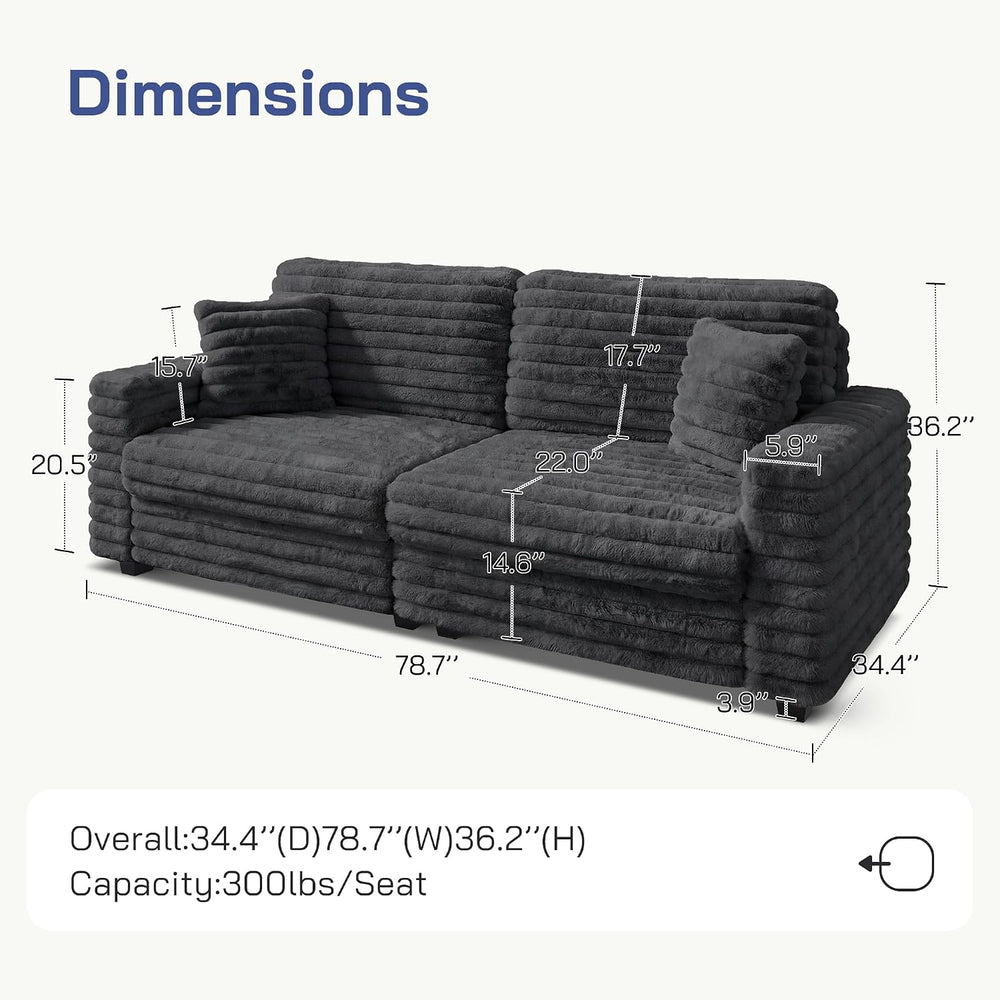 78.7" Corduroy Love Seat Sofa, Cloud Deep Seat Couch with Legs 2 Pillows...