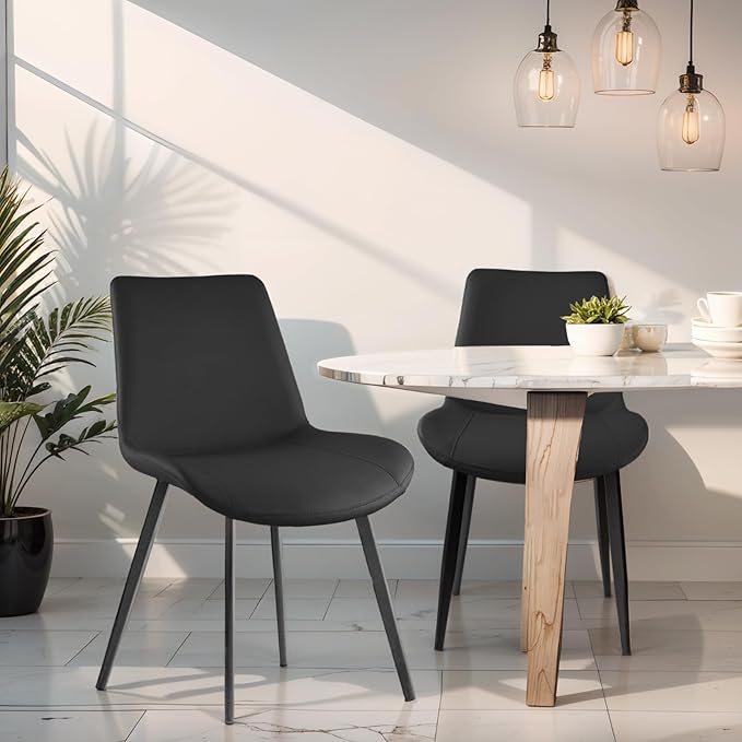 Dining Chairs, Modern PU Leather Dining Room Chair with Sturdy Metal Legs, Up...