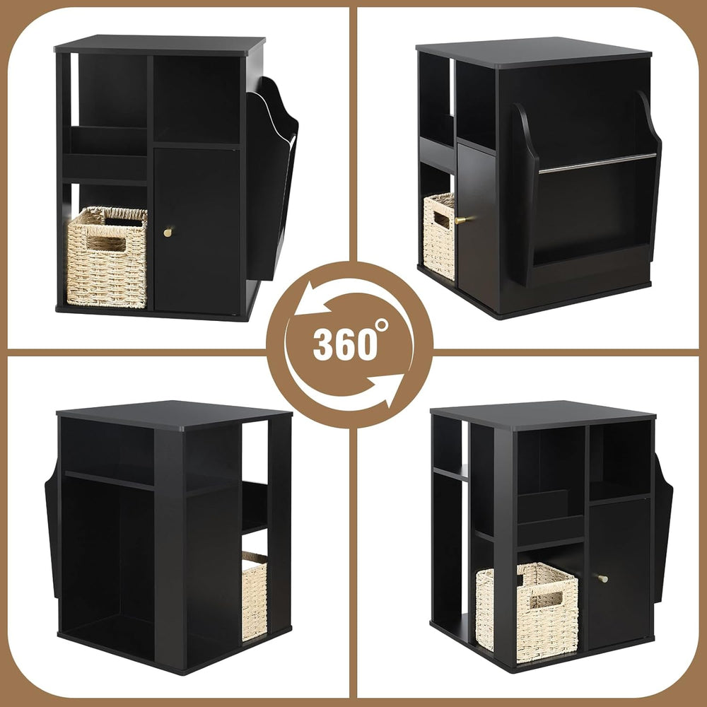 TooCust Rotating End Table with Storage, Square Rotating Side Table Living Ro...