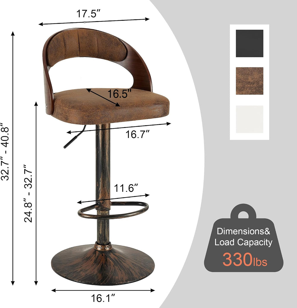 VECELO Bar Stool Set of 2,Kitchen Island Stools with Bentwood Back,Arm&Fo...