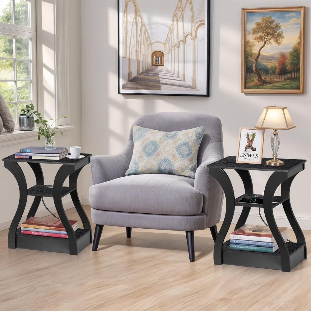 ZENY End Tables Set of 2 with Charging Station, Side Table with USB Ports and...