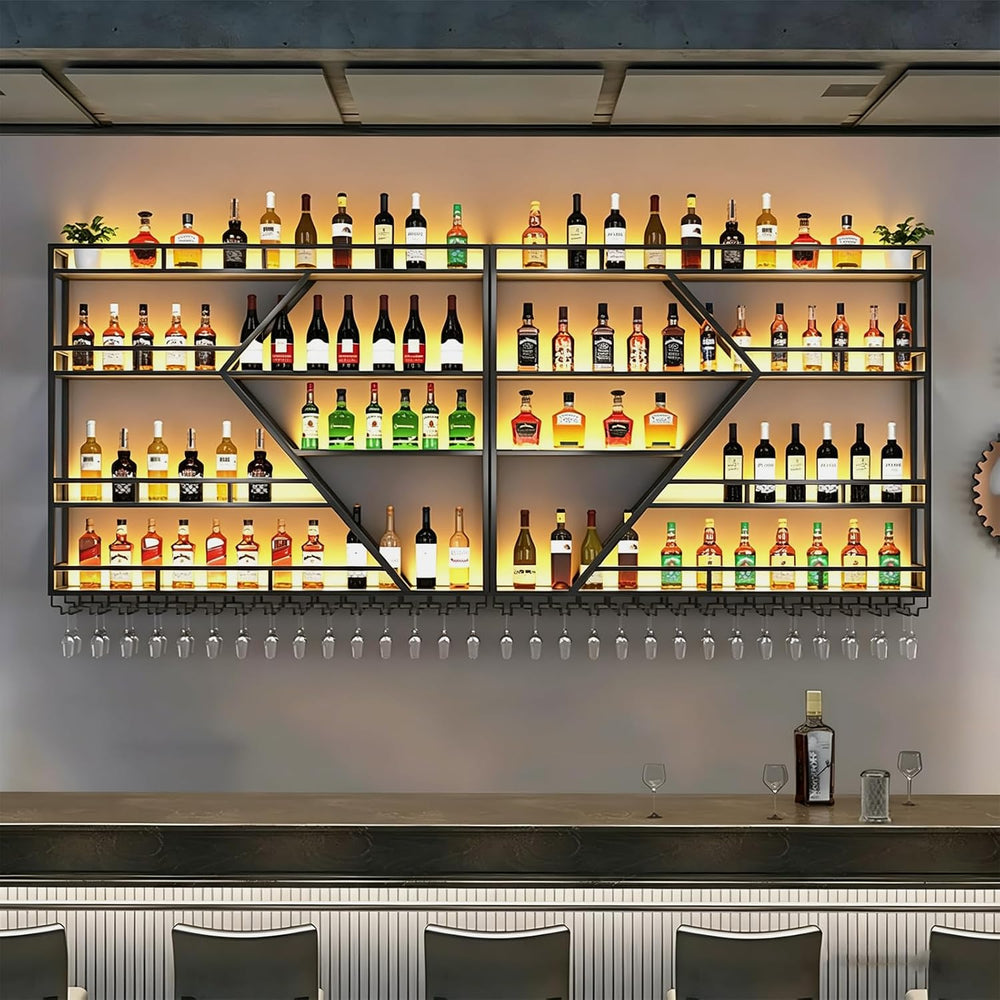63in 4 Tier Large Wall Mounted Wine Rack Black Diamond Shaped | Large Capacit...