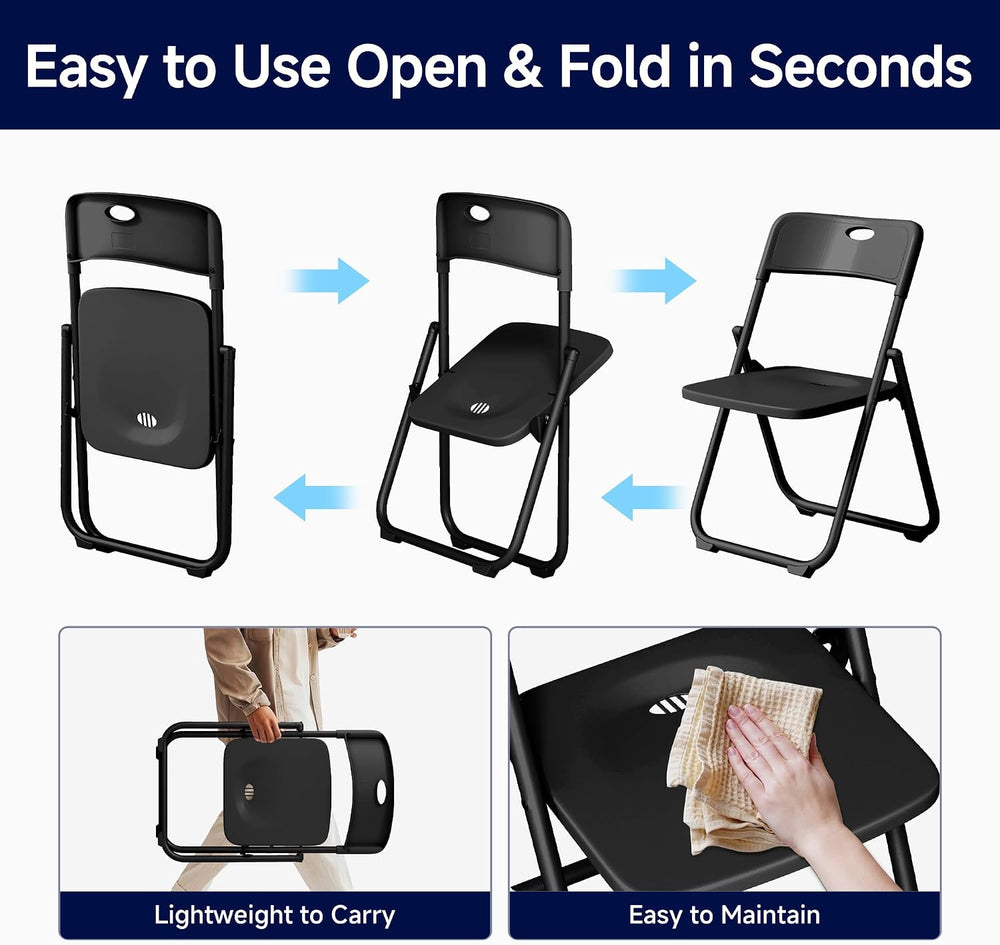 10 Pack Black Plastic Folding Chairs, Lightweight Foldable Chair with 350lbs ...