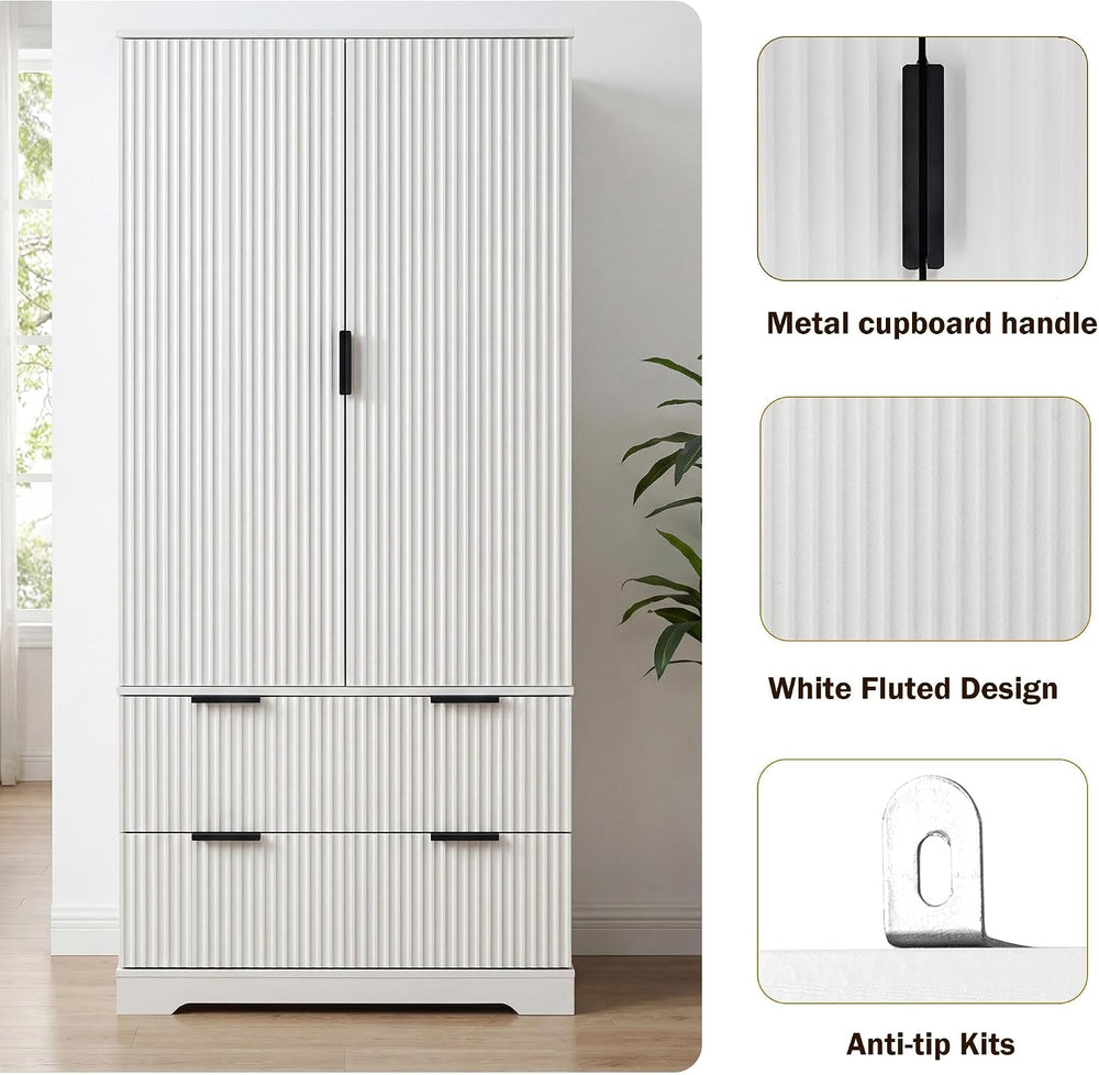 72" Modern Fluted Kitchen Pantry Cabinet, Freestanding Food Storage Cupb...