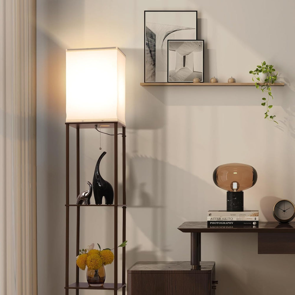 Gupuzm Floor Lamp with Shelves, Modern Square Standing Lamp with 3 Color Temp...